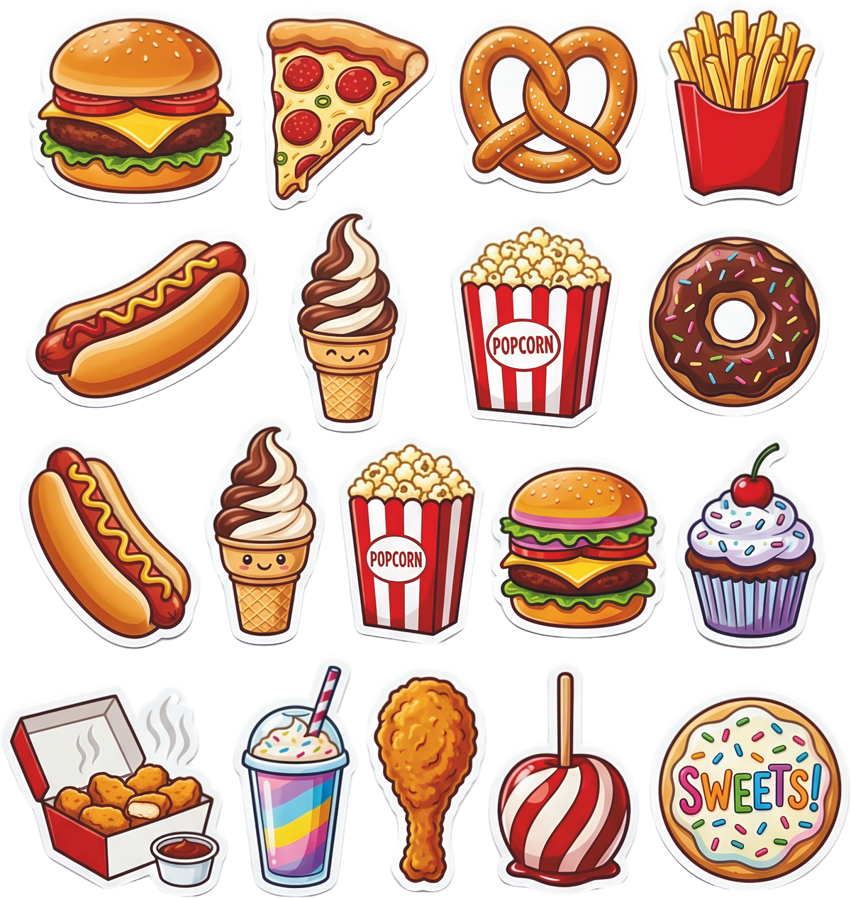 Yummy Fast Food Vibes – DTF Baskı Sticker Seti
