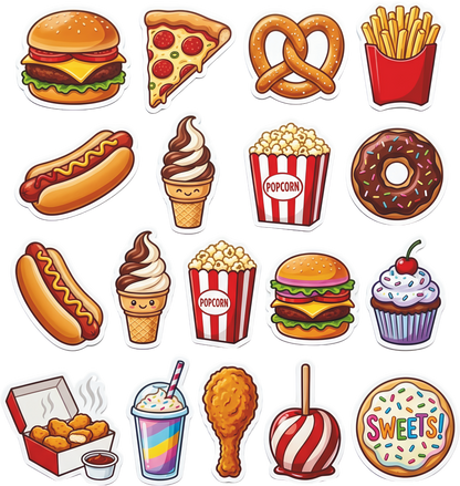 Yummy Fast Food Vibes – DTF Baskı Sticker Seti