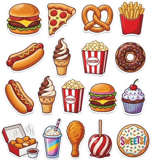Yummy Fast Food Vibes – DTF Printed Sticker Set