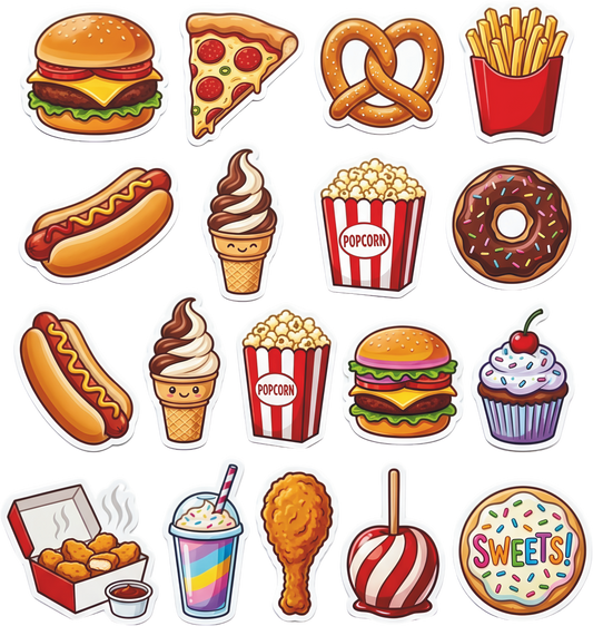 Yummy Fast Food Vibes – DTF Baskı Sticker Seti
