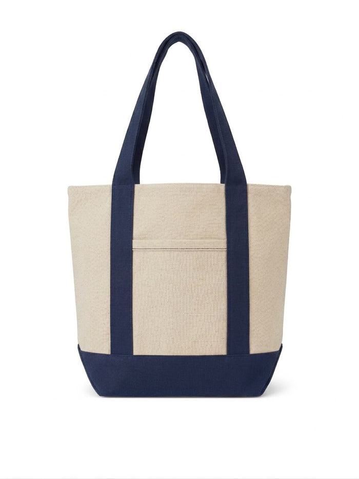 Lacivert detaylı ön cepli marine mini kanvas tote çanta
