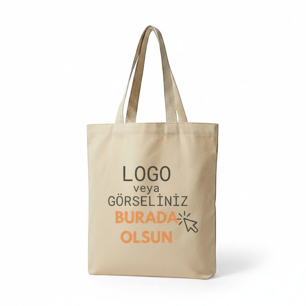 Toptan Bez Çanta markalı, logo baskısına uygun, %100 pamuklu, bej renkli, dayanıklı ham bez alışveriş çantası.