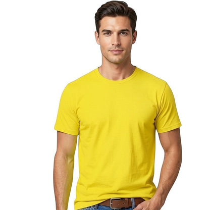 Toptan Bez Çanta sarı renkli, bisiklet yaka, %100 pamuklu 24/1 süprem premium basic erkek tişört